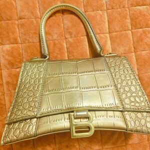 Gold Croc-Embossed Handbag